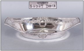 German Art Nouveau Carl Wurm Silver Oval Serving Bowl, Impressed Rose Design, Fully Hallmarked 800