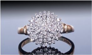 Ladies 9ct Gold Diamond Cluster Ring, Fully Hallmarked, 33pts.
