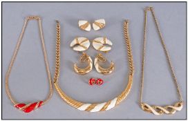 Selection Of Costume Jewellery Including Monet & Napier, 4 Sets Of Earrings, Three Necklaces, Gold,