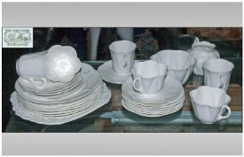 Shelley White Part Teaset including cups, saucers, cake plate, side plates, sugar bowl etc.  Approx