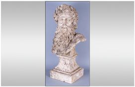 Decorative  Bust Of A Bearded Man after the antique, composition. Raised on a pedestal base.