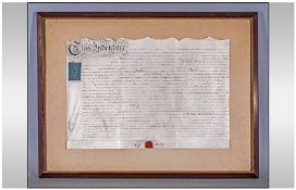 A Framed Antique Indenture with Red Seal and Blind Stamp. Overall Size 26 X 19 Inches.