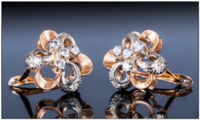 18ct Gold Diamond Earrings, Each Set With 4 Round Modern Brilliant Cut Diamonds In A Flower