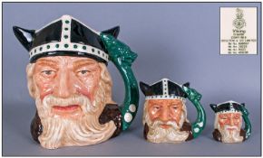 Royal Doulton Character Jugs Set Of Three. 1, Viking large, D 6496, height 7.25 inches. 2, Viking