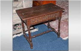 Early 18th Century Period Oak Sidetable on baluster turned legs, and on heavy baluster stretchers.