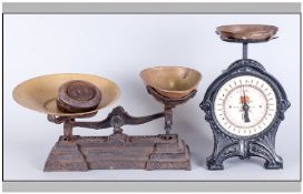 Two Sets of Kitchen Weighing Scales, One made by Day and Company with Two Brass Pans, the other one