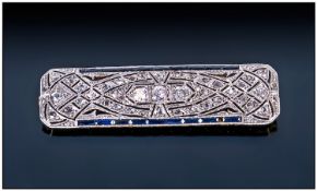 52 Art Deco Diamond And Sapphire Brooch, Of Rectangular Openwork Form, All Milligrain Set Cut