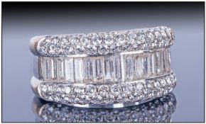 18ct White Gold Diamond Dress Ring, Central Row Of 16 Channel Set Baguette Cut Diamonds Between Six