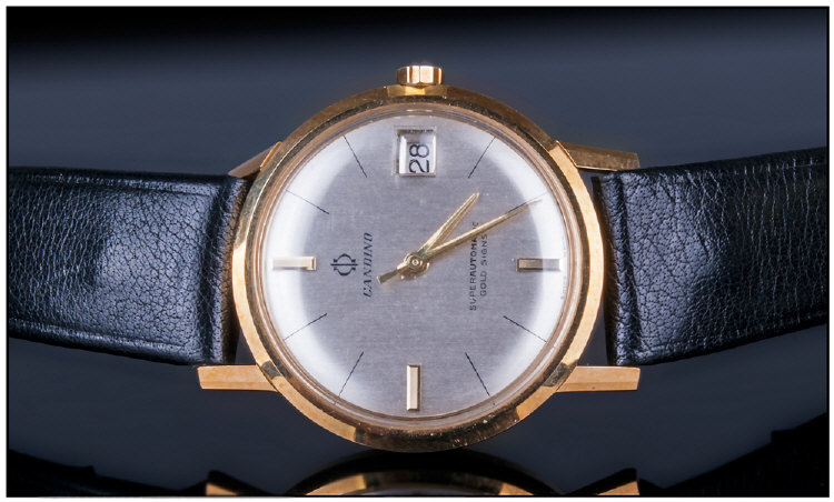 Gents 14ct Gold Candino Wristwatch, Silver Dial With Gilt Batons And Date Aperture, Superautomatic