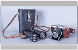 Original WW2 Hensoldt-Wetzler Dialyt 10x50 Binoculars. Serial Number 55147, Complete With Leather