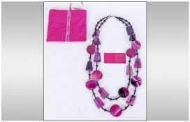 Extremely Large Lola Rose Necklace, Pink And Purple Quartz Stones With Black Beads, Complete With