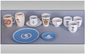 Assorted Commemorative Pottery Items Including Mugs, Tankards and Wedge wood Plates.