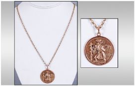 9ct Gold St Christopher Medallion and Chain. Length 26 Inches, not marked but tests Gold, weight