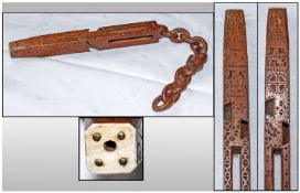 Rare Dated Knitting Needle Stick ; The Underarm Carved Primative Tramp Work Case. Dated 1865.