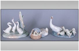 3 figure Groups comprising two Lladro and 1 Nao. The Nao figure has three ducks and stands 5``
