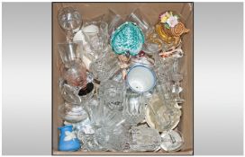 A Boxed Lot of Misc Wine Glasses and Pottery Bric a Brac.