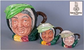 Royal Doulton Character Jugs, 3 In Total. 1, Sairey Gamp large, D 5451, height 6.25 inches. 2,