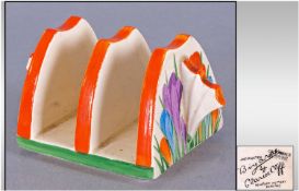 Clarice Cliff Art Deco Toast Rack. `Crocus` Pattern. Circa 1929.  2 inches High x 3.5 inches Wide