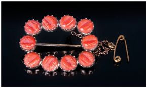 Antique Gold & Coral Set Brooch