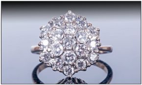 18ct White Gold Diamond Cluster Ring Set With 19 Round Modern Brilliant Cut Diamonds, All Of Good