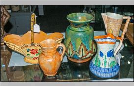 Collection Of Five Pieces Of Various 1930`s Art Pottery comprising Burleigh Ware yellow basket,