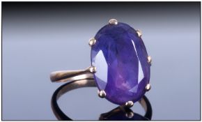 9ct Yellow Gold Set Single Stone Facetted Amethyst Ring. The Amethyst of good colour & clarity. est