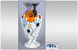Art Deco Handpainted Vase In The Clarice Cliff Style, Circa 1930`s. Stands 9.25`` in height