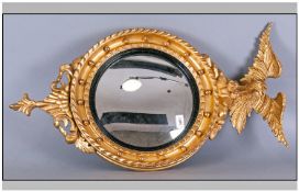 Regency Style Carved & Gilded Convex Mirror, Surmounted by Carved Eagle With Spread Wings. With