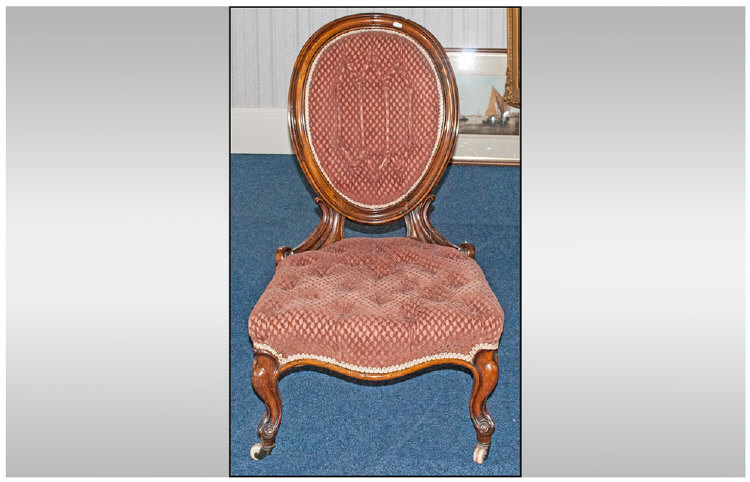 Victorian Rosewood Framed Elegant Ladies Parlour Chair on carved Cabriole legs with a shaped
