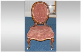 Victorian Rosewood Framed Elegant Ladies Parlour Chair on carved Cabriole legs with a shaped