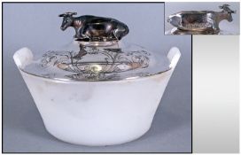 Victorian Silver Figural Cow Cover Butter Dish Hallmark Sheffield 1853, 5.5`` in diameter.