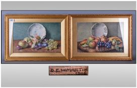 D.E Martin Pair Of Watercolours, still life fruit study, signed and dated 1946, in gilt frame.