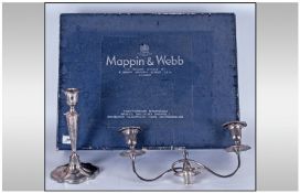 A Silver Plated Twin Candle Candelabra in a Mappin & Webb box.