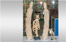 Three Tall Oriental Style Figures, tallest measuring 26`` in height. Together with one other