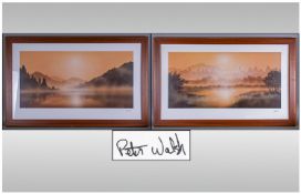 Pair of Large Modern Coloured Prints. Landscape Scenes. Signed in pencil Peter Walsh. Framed By