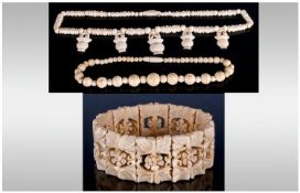 Chinese Early 20th Century Ivory Jewellery Comprising two carved necklaces and one bracelet. 3