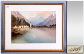 John Shapland View Of Lake Lucerne, Switzerland. watercolour, signed, 9.5x13.5`` framed.