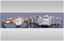 Ladies Michel Herbelin Bi Metal Wristwatch, Large Rectangular Silver Dial With Gilt Numerals And