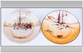 Two Royal Doulton Hunting Scene Series Ware Cabinet Plates, one depicting horse and coaches and one