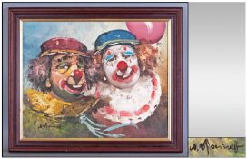 W Morinet Oil on Canvas. `Portrait of Two Clowns`. 23 by 19 inches.