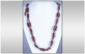 Unusual Brown Amber Coloured Belt, Entwined String Set With Polished Tubular Faceted Beads,