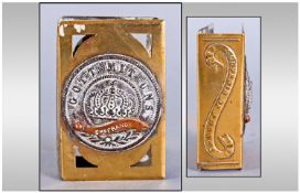 Trench Art  Matchbox Holder with applied badge to front `GOT MIT UNS SRS FRANCE` embossed edge `
