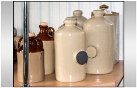 Collection of 5 Kitchen Stoneware  Hot Water Bottles Various Sizes and Three Lidded Jugs