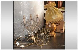A Modern Antique Style Glass Candleabra Table Lamp on brass shaped base. 12`` in height. Plus two