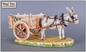 Royal Dux Figure `Mule Pulling a Cart` number 8535, Circa 1950`s 5.5`` in height, 9.5`` in width.