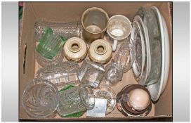 Miscellaneous Box Of Glass & Pottery including various cut glass, other glass, Goebel monk, Wood