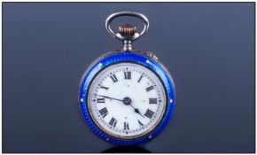 Swiss Ladies Silver & Enamel Fob Watch, Circa 1900. Fully Hallmarked.