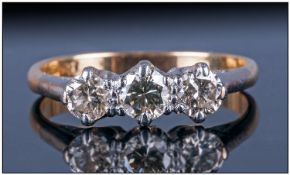 18ct Gold Three Stone Diamond Ring set with three round brilliant cut Diamonds, claw setting.