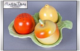 Carlton Ware ( 4 ) Piece Cruet Set, In the form of Fruit - Apple, Pear, Lemons and Stand. c.1950`s.