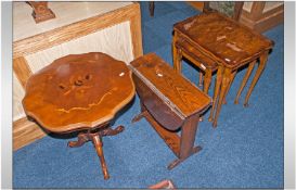 Selection Of Occasional Tables comprising small inlaid Italian style tripod table, nest of three